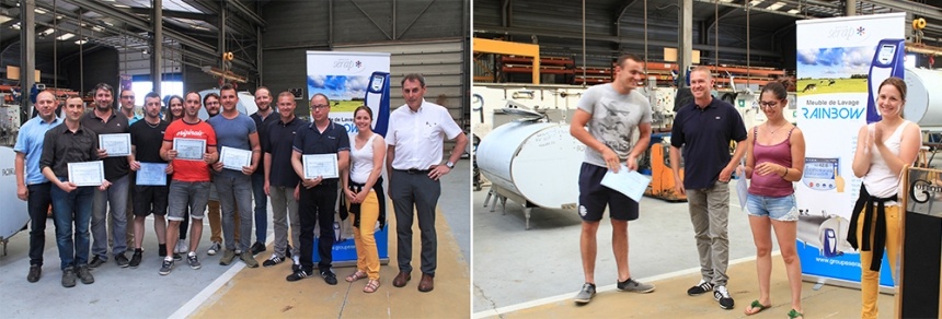 Les salari&eacute;s dipl&ocirc;m&eacute;s accompagn&eacute;s de leurs tuteurs et de M. &Eacute;ric BOITTIN (&agrave; droite de la premi&egrave;re photo). &copy; Groupe SERAP
